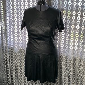 Black Faux Leather Short Sleeve Dress